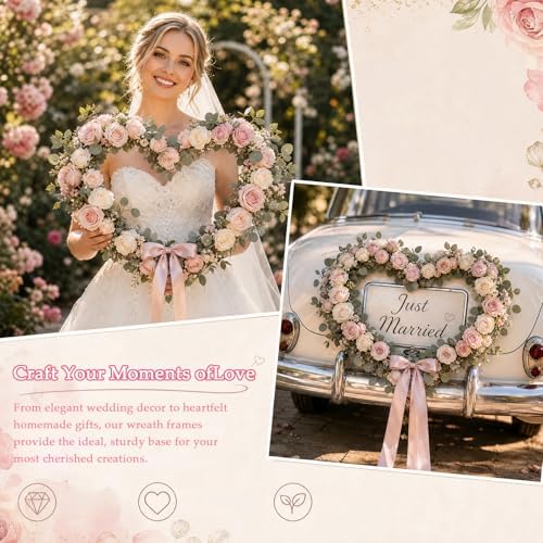 Heart Shape Flower Bouquet Shaper - 2 Set Reusable Floral-Cage Rose Stem Holder, Plastic Heart Wreath Frames, White Flower Arrangement Stand for Fresh Roses, DIY Bouquet Making, Birthday, Wedding
