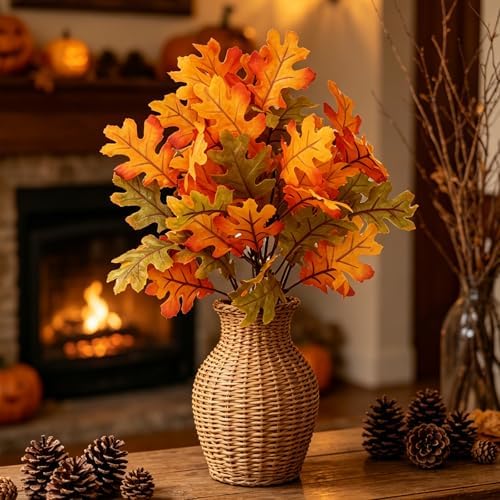 6 Pcs Artificial Maple Leaves Branches Fall Flowers 13 Inch Faux Autumn Foliage Stems Thanksgiving Table Centerpiece Harvest Home Decor