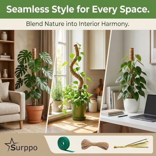 2 Pack 50" Bendable Moss Pole Monstera Plant Support for Climbing Plants