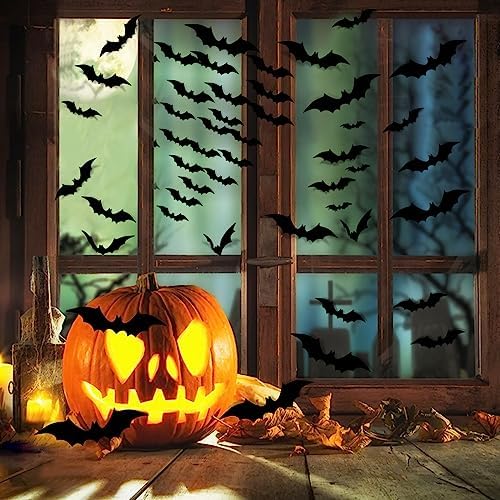 140Pcs 3D Bats Halloween Decorations Realistic PVC Wall Decor