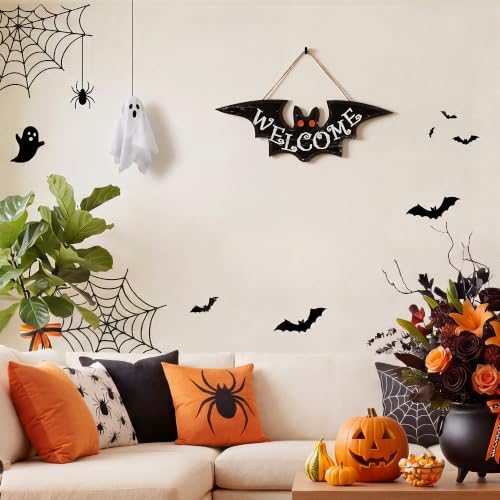 Smile Halloween Wooden Door Hanger with Welcome Bat Design