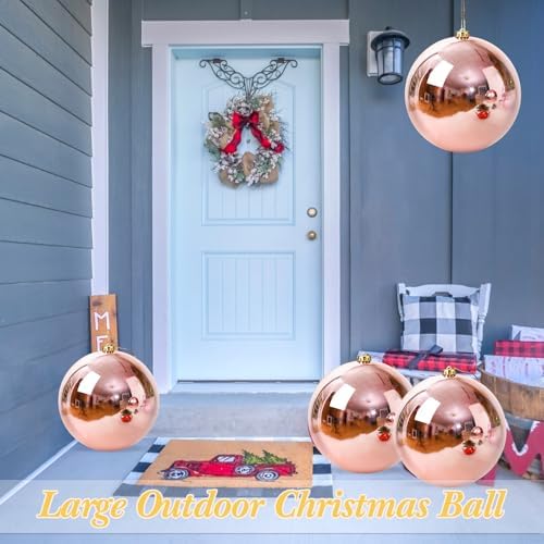 Zubebe 8" 4 Pcs Large Christmas Ornaments Ball, Shiny Rose Gold