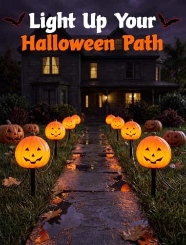 Halloween Pumpkin Pathway Lights, 4 Pack LED Yard Stake Lights Decor