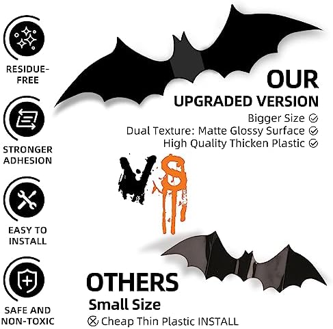120Pcs 3D Bats Halloween Decorations Wall Decor Realistic PVC Bat Stickers