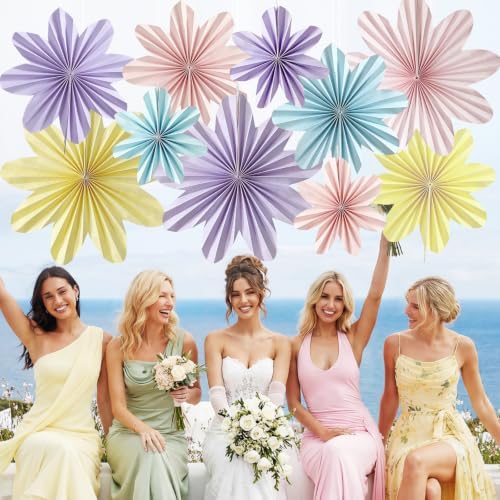 Paper Flowers Decorations for Wall Pastel Paper Flower Fans 10Pcs