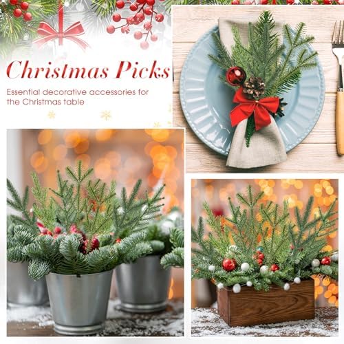 Yunlly 80 Pcs Christmas Artificial Pine Needle Branches, Classic