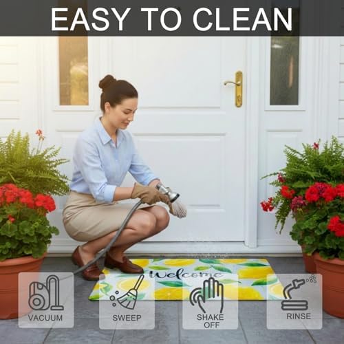 Welcome Mat 17x29 Inch Spring Summer Front Door Mat, Lemon