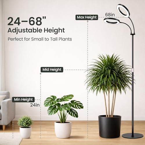 LBW 2-Head Grow Light with Stand，68" Tall Full Spectrum Plant Light