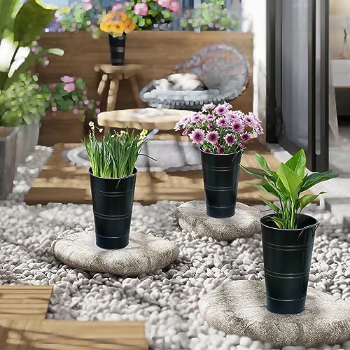 Notakia 12 Inch Large Galvanized Metal Vases Farmhouse French Flower Bucket Vases for Cut Flowers for Home Decor and Wedding Table Centerpiece Decorations (Large Blcak 4Pcs)