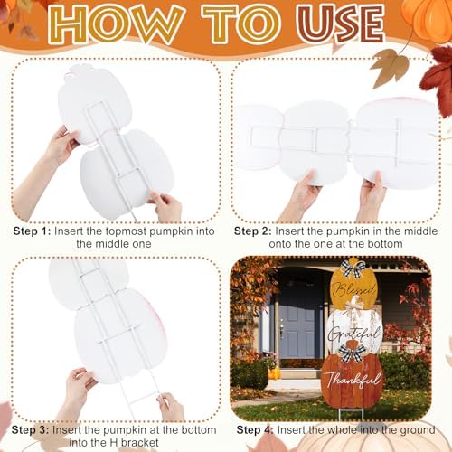 Weysat Fall Outdoor Decor Metal Pumpkin Yard Sign for Porch Lawn Front Door
