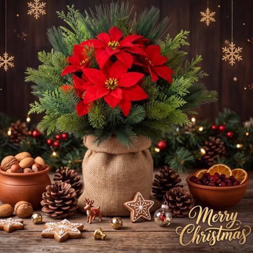 Suncalla 24 Pcs Artificial Christmas Flowers for Outdoors Winter, Stylish