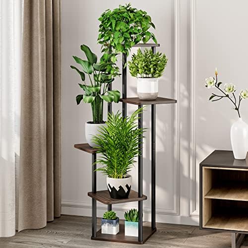 AZERPIAN 5 Tier Tall Plant Stand Indoor Corner Tiered Shelf Metal MDF Board