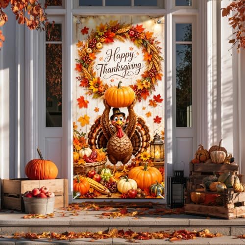 BlissYard Happy Thanksgiving Turkey Door Cover 35 x 71 Inch
