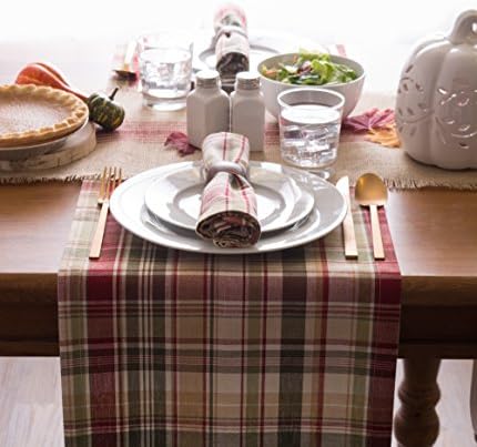 DII Give Thanks Plaid Fall Table Decor, Autumn & Thanksgiving Tabletop Linens, 14x108 Table Runner