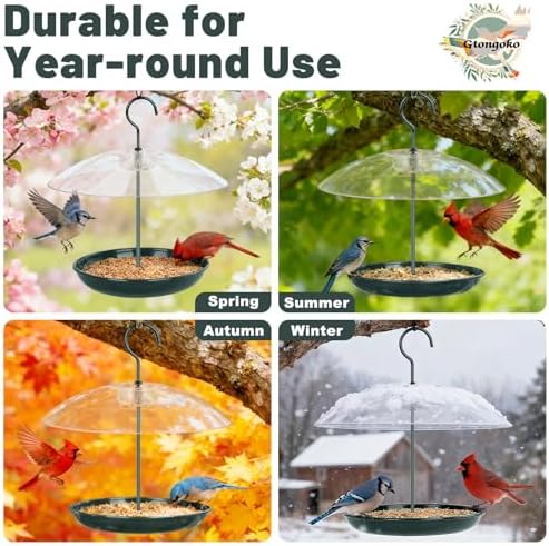 Gtongoko Platform Bird Feeder for Outdoors Hanging with 12" Dome&Metal Tray