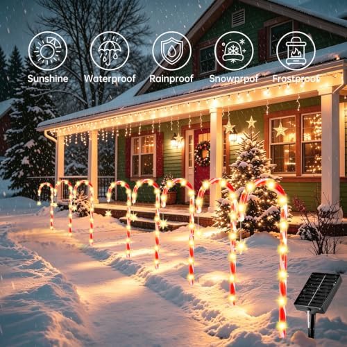 24 Pack Solar Candy Cane Lights Outdoor, Warm White Solar Christmas Lights
