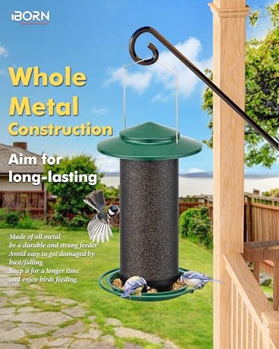 iBorn Bird Feeders for Outdoors, All Metal Mesh Tube, Holding Bird Seed for Outside Feeders,17.7cm Large Roof, Green, 2.8lb(Seed is not Included)