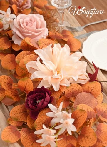 Waipfaru 2Pcs Fall Garland, 11Ft Eucalyptus Garland with Flowers