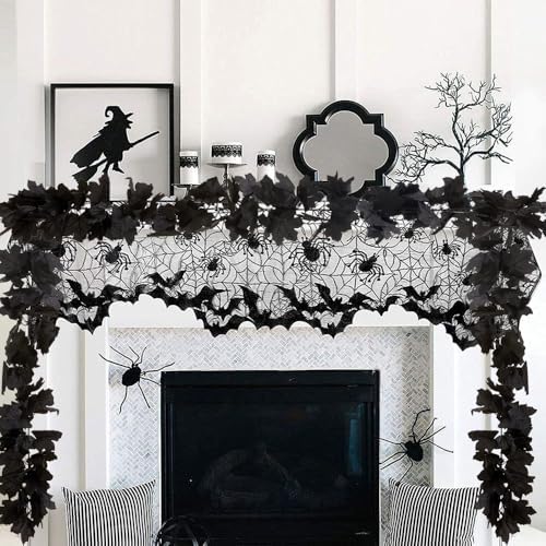 SITUMEIZI 2 Pcs 13Ft Black Garlands for Halloween Home Decor
