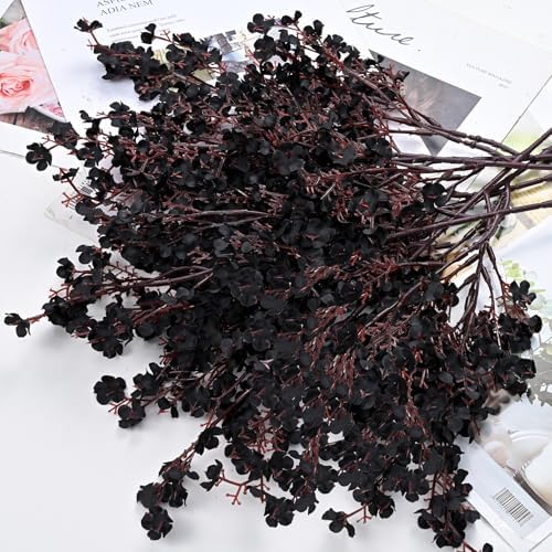 10 Pcs Fall Flowers, Real Touch Babys Breath Artificial Flowers, Black