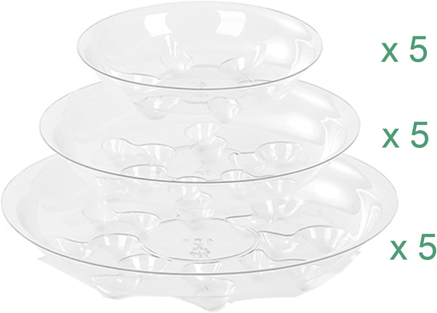 15 Pack Assorted Sizes 6 8 10 Inch Clear Thick Plastic Heavy Duty Sturdy Plant Saucer Drip Trays for pots, 5 Pieces of