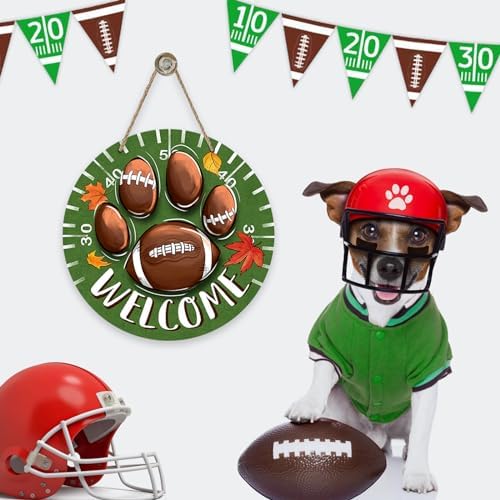 Deroro Welcome Fall Football Sign for Front Door Decor, Autumn Sport Dog