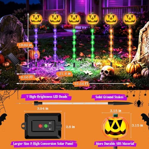18.89'' Solar Pumpkin Lights Outdoor Halloween Decorations, 6 Pack