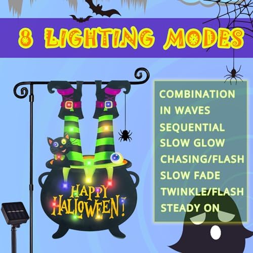 Halloween Lighted Garden Flag, Witch Feet Yard Decor, 28x40 In