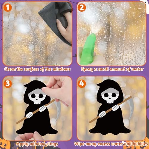116PCS Halloween Window Clings, 9 Sheets Halloween Decorations, Cute Witch Tree Zombie Ghost Patterns PVC Window Stickers for Treat or Trick Party Favors Decal Supplies Decor Accessories