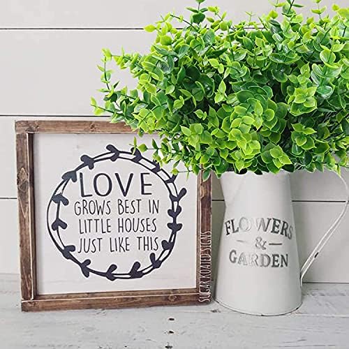 PASYOU Artificial Shrub, Fake Bush Simulation Eucalyptus Grass Greenery Leaves Plastic Plants Indoor Outdoor Outside Home Garden Office Bathroom Verandah Wedding Décor Decoration Planter Filler 8 Pcs