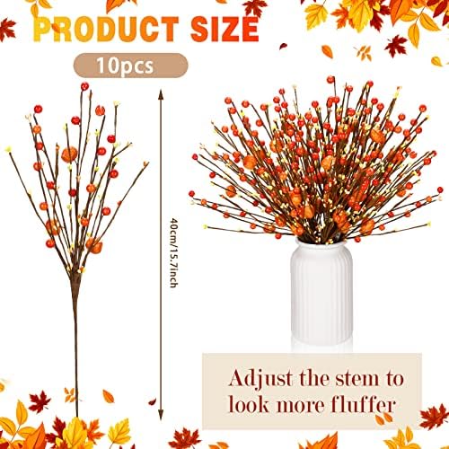 Fall Artificial Berry Stems, 10 Pack Thanksgiving Filler for Centerpieces