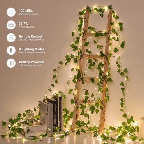 Vine Fairy Lights, 33FT 100 LED Vines String Lights, 8 Modes, 1 Pack