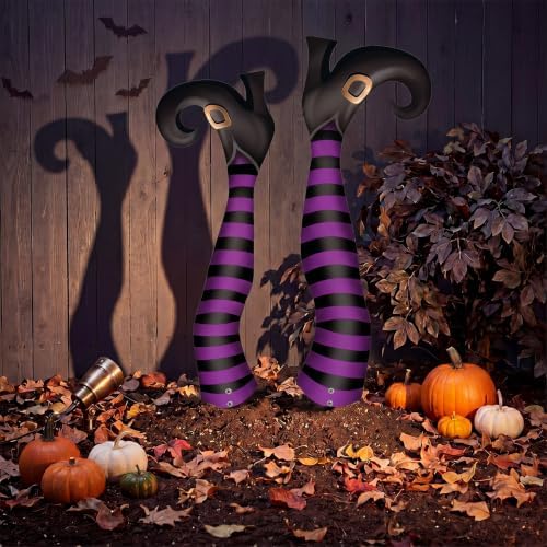 Tudomro 2 Pcs Metal Upside Down Witch Leg Halloween Outdoor Decor, Purple
