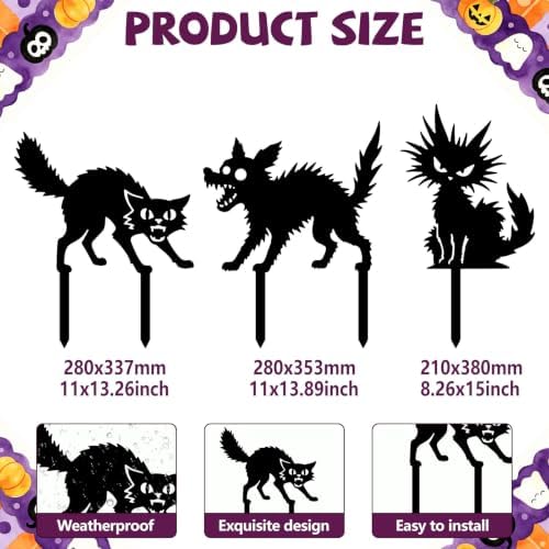GLOBLELAND 3 Pcs Halloween Cats Dog Garden Stakes Black Cats Dog Silhouette Metal Decorative Garden Stakes Metal Yard Signs Halloween Animal Decorations for Holiday Lawn Patio Yard Decor