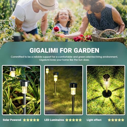 GIGALUMI 16 Pack Solar Lights Outdoor Waterproof, Stainless Steel