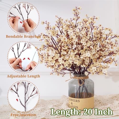 5 Pcs Fake Flowers, Real Touch Babys Breath Artificial Flowers, Champagne