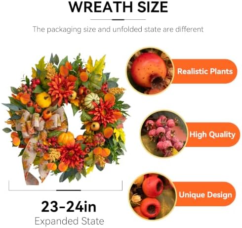 Fall Wreaths for Front Door 24 Inch Autumn Wreath Rustic Fall Decor