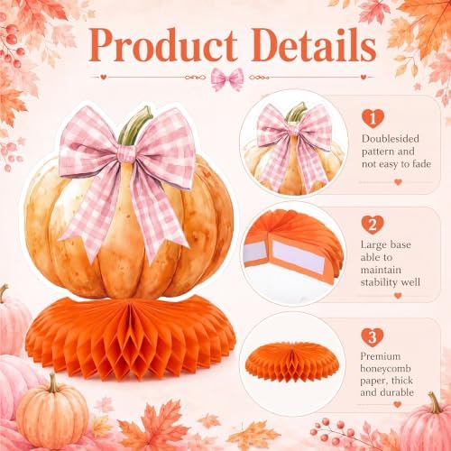 Funnymoom 10Pcs Fall Pink Orange Pumpkin Decor Honeycomb Table Centerpieces