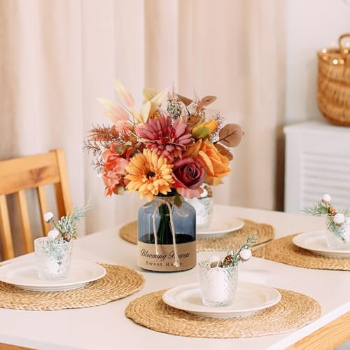 Leftover Fake Fall Flowers in Vase,Artificial Flowers with Vase,Centerpiece Table Decorations,Fall Centerpieces for Tables,Fall Kitchen Decor,Fall Flower Arrangements,Home Decor Living Room
