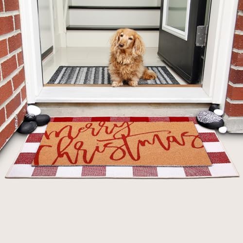 Tinideya 2 Pcs Christmas Layered Doormat Set for Front Porch Decor