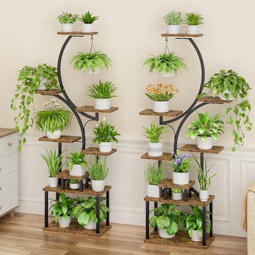 Plant Stand Indoor with Grow Light - 2 Pack Tall Large Lighted Plant Shelf