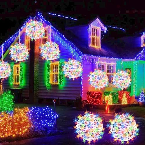 Baung Christmas String Lights Outdoors,4 Pack 11.81" Sphere Lights,Ball Tree Garden Globe Lights for Home, Party, Christmas, Porch Patio,Wedding, Garden,Tree Decoration with Plug