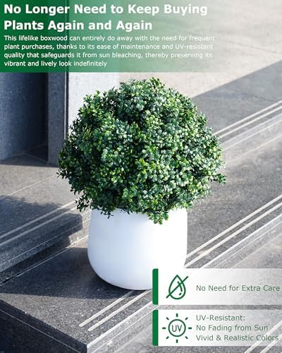24'' Artificial Boxwood TopiaryTree, Faux Boxwood Plants Shurbs with Spike, 2 Set Topiary Ball Tree Waterproof UV Resistant Fake Pot Filler Plants for Planter Porch Home Outside Garden Spring Decor