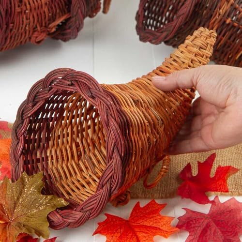Bulk Group of 12 Thanksgiving Cornucopia Horn of Plenty Baskets - Wicker Cornucopias for Fall Decorating and Displays by Factory Direct Craft