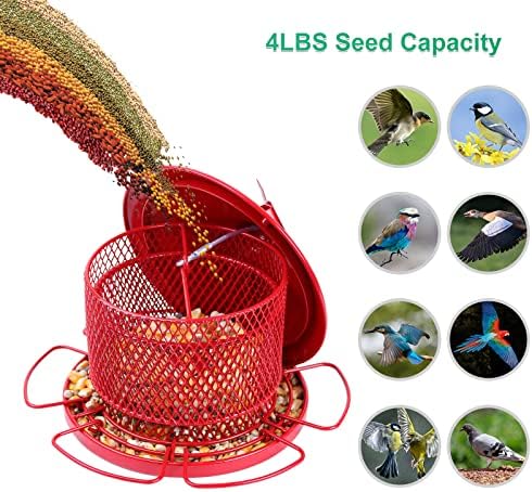 Bird Feeders for Outdoor Hanging,Large Metal Bird Feeders Squirrel Proof Mesh Tube Wild Bird Feeder,Finch Seed Feeder with 4lbs Capacity for Cardinal Chickadee Blue Jay(Red)