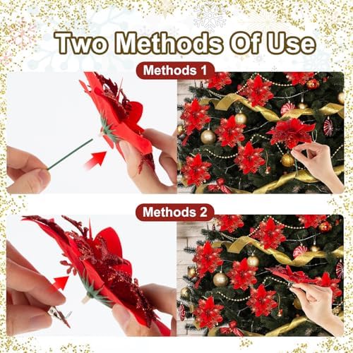 Cliselda 30Pcs 5.9" Red Poinsettias Artificial Christmas Flowers with Clips