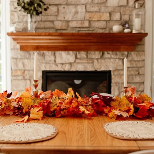 CQURE 14 Pack Fall Leaf Garland, Total 82.6Ft Artificial Fall Vines Autumn Garland Fall Maple Leaves Thanksgiving Decor for Home Wedding Fireplace Party
