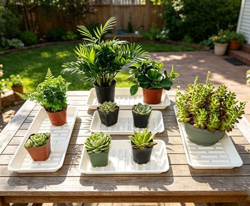 6 Pack Plastic Plant Saucer Rectangular 6 x 11 Inch, Indoor Outdoor Drip Tray for Flower Pot, Windowsill, White