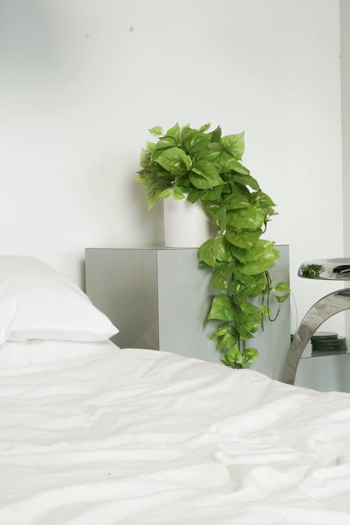 Retrograde 32" Fake Plant, Silk Faux Pothos Ivy Plant (Light Green) | Removable Pot Included, Realistic Silk Fake