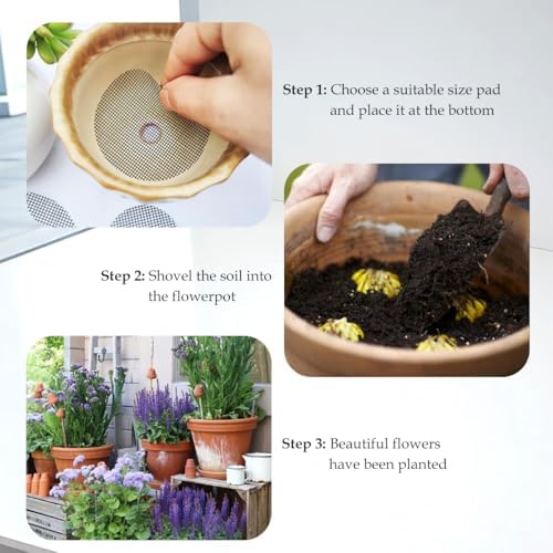 300 PCS Circular Flowerpot Hole Net Pads, 2 Styles and 6 Sizes, Flowerpot Soil Prevention, Leakage Prevention and Ventilation Pads, Indoor and Outdoor Plant Drainage Pads